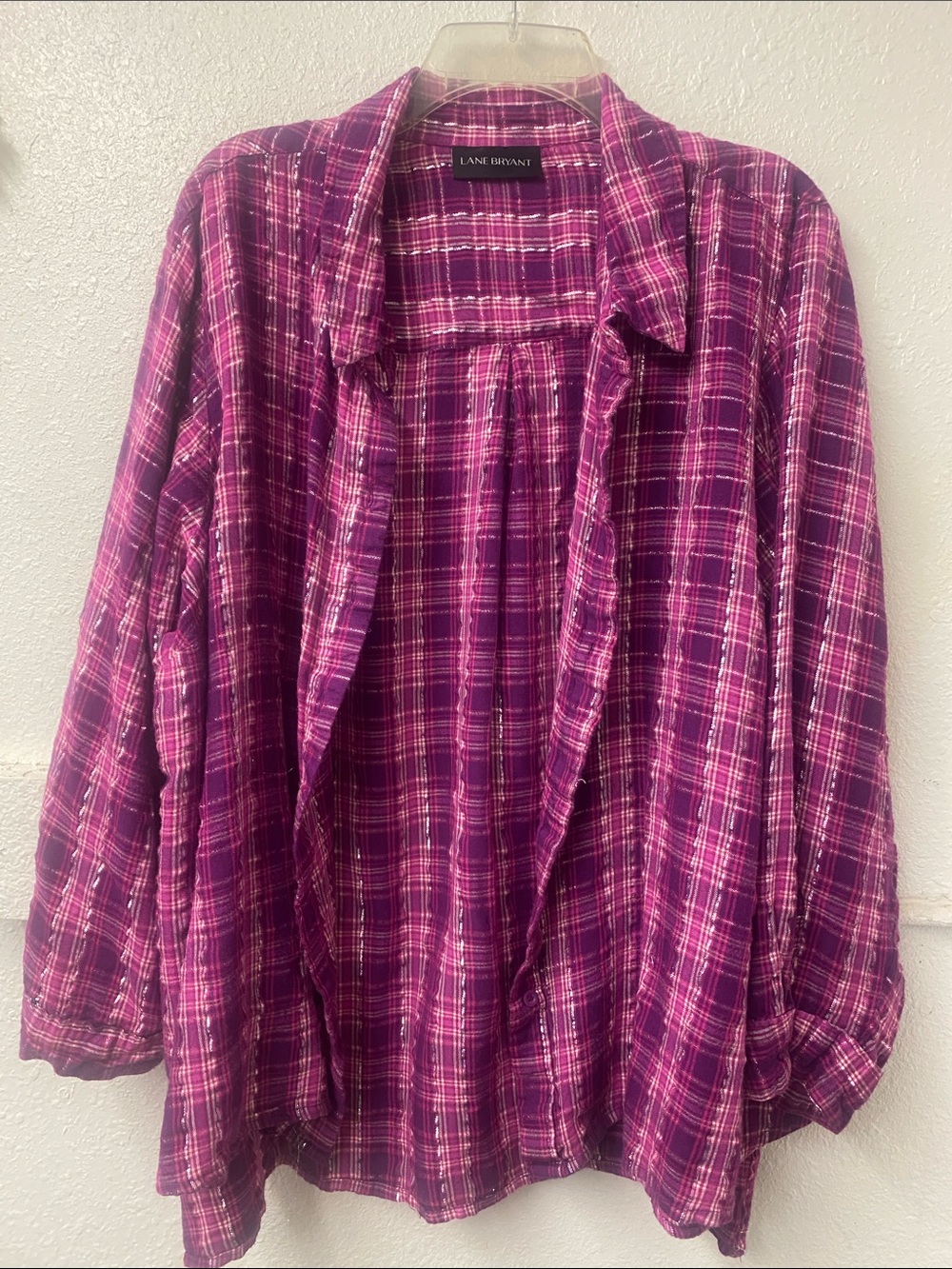 Lane Bryant Fuchsia - Shimmer Thread - Plaid Button Down